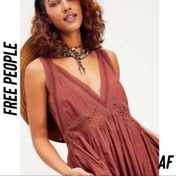 FREE PEOPLE CARLA LACE MAXI DRESS IN COCOA MAROON NEW SIZE SMALL - Picture 3 of 8